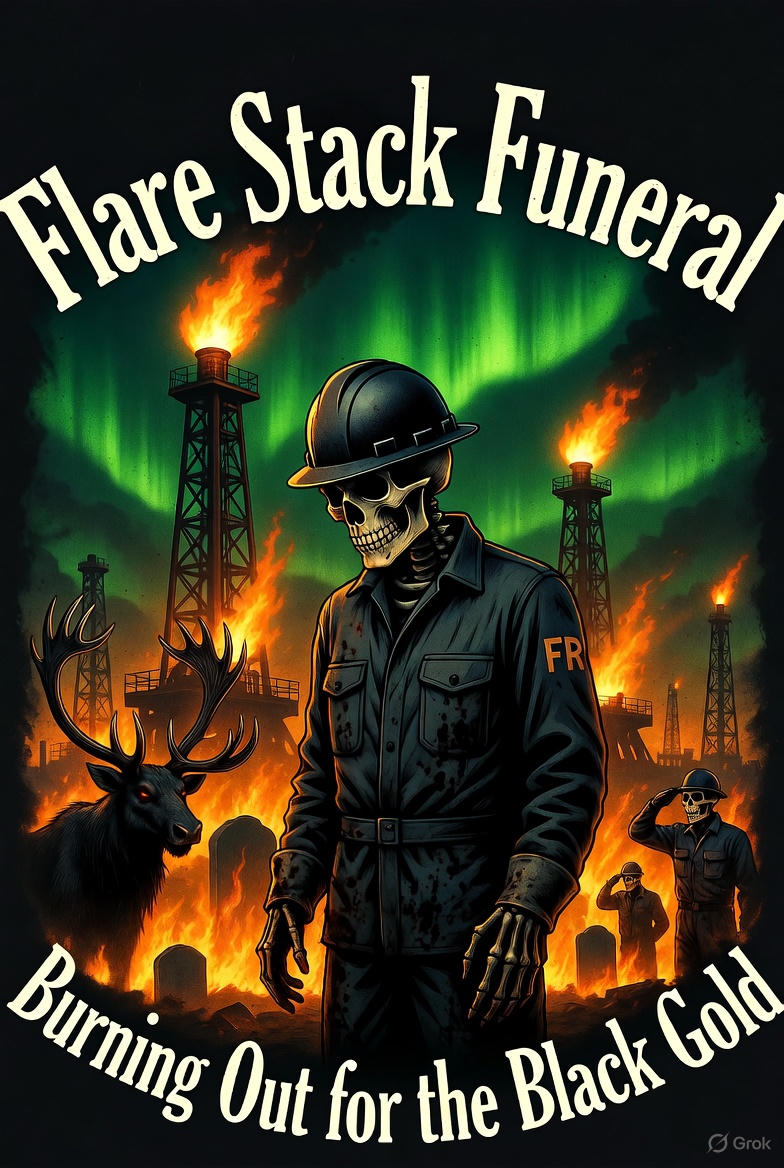 Flare Stack Funeral Hoodie – Burning Out for the Black Gold | North Slope Oilfield Skeleton Hoodie