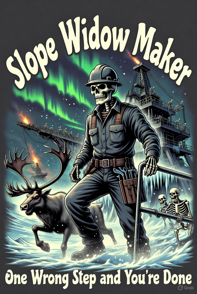 Slope Widow Maker Hoodie – One Wrong Step and You're Done | North Slope Rig Safety Skeleton Hoodie