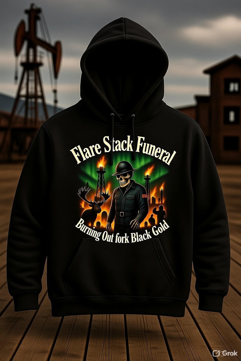 Flare Stack Funeral Hoodie – Burning Out for the Black Gold | North Slope Oilfield Skeleton Hoodie