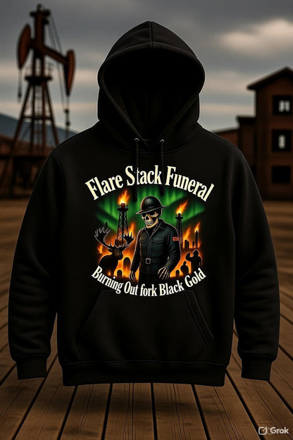 Flare Stack Funeral Hoodie – Burning Out for the Black Gold | North Slope Oilfield Skeleton Hoodie