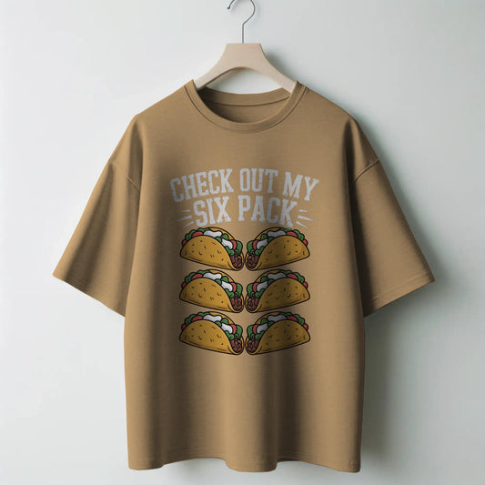 Check Out My Six Pack T-Shirt – Funny Taco Lover Tee – Foodie Abs Graphic Shirt for Men & Women