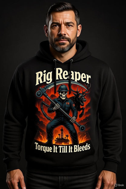 Rig Reaper Hoodie – Torque It Till It Bleeds | North Slope Skeleton Roughneck Oilfield Hoodie
