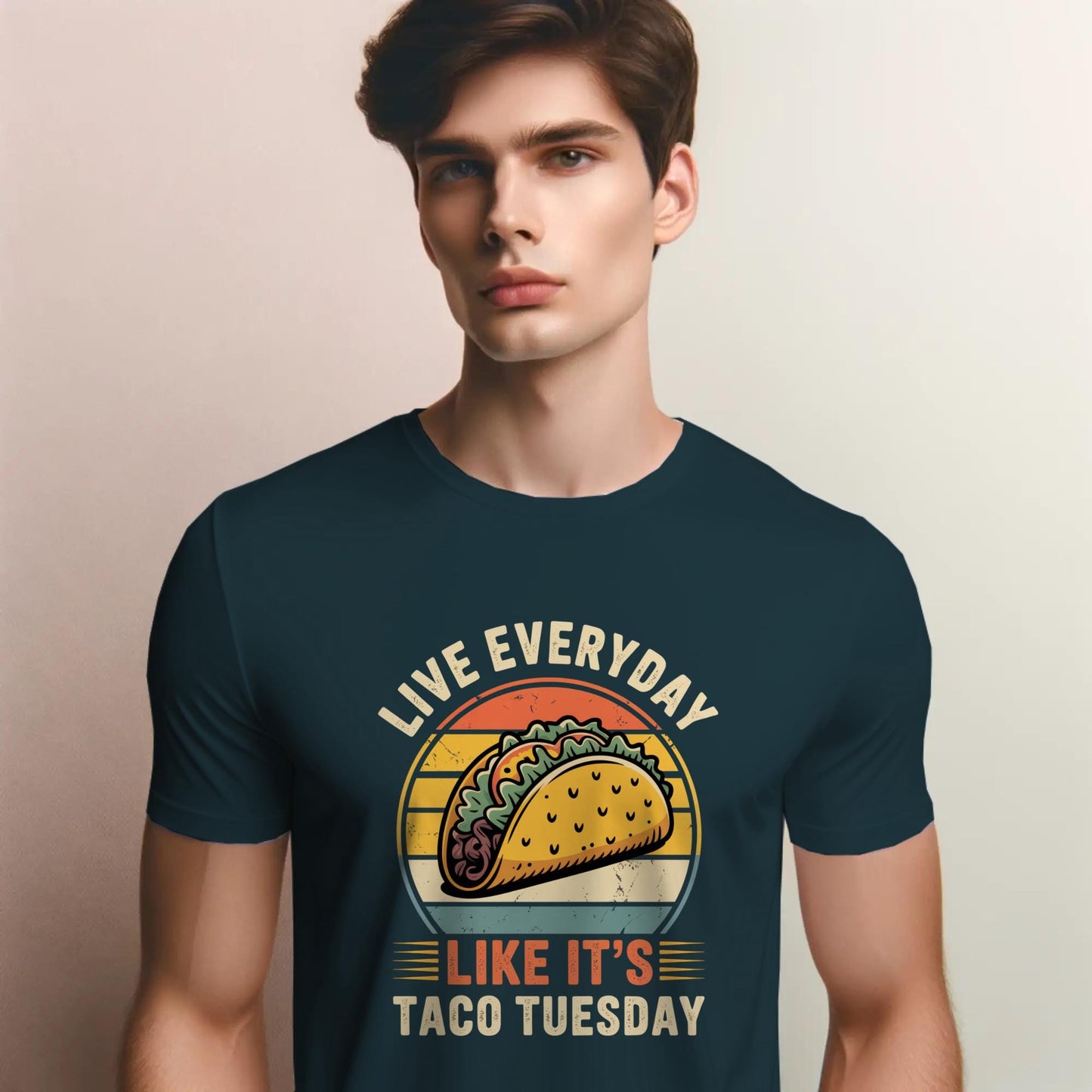 Retro Taco Tuesday T-Shirt – “Live Everyday Like It’s Taco Tuesday” – Funny Foodie Tee for Mexican Food Lovers