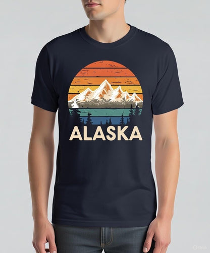 Vintage Alaska T-Shirt Retro Sunset Mountains Graphic Tee Unisex Gildan 5000 Soft Cotton Adventure Shirt Nature Lover Gift