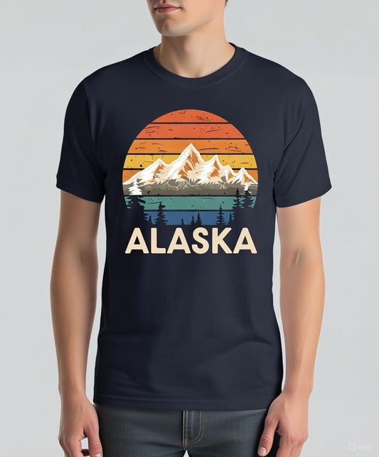 Vintage Alaska T-Shirt Retro Sunset Mountains Graphic Tee Unisex Gildan 5000 Soft Cotton Adventure Shirt Nature Lover Gift