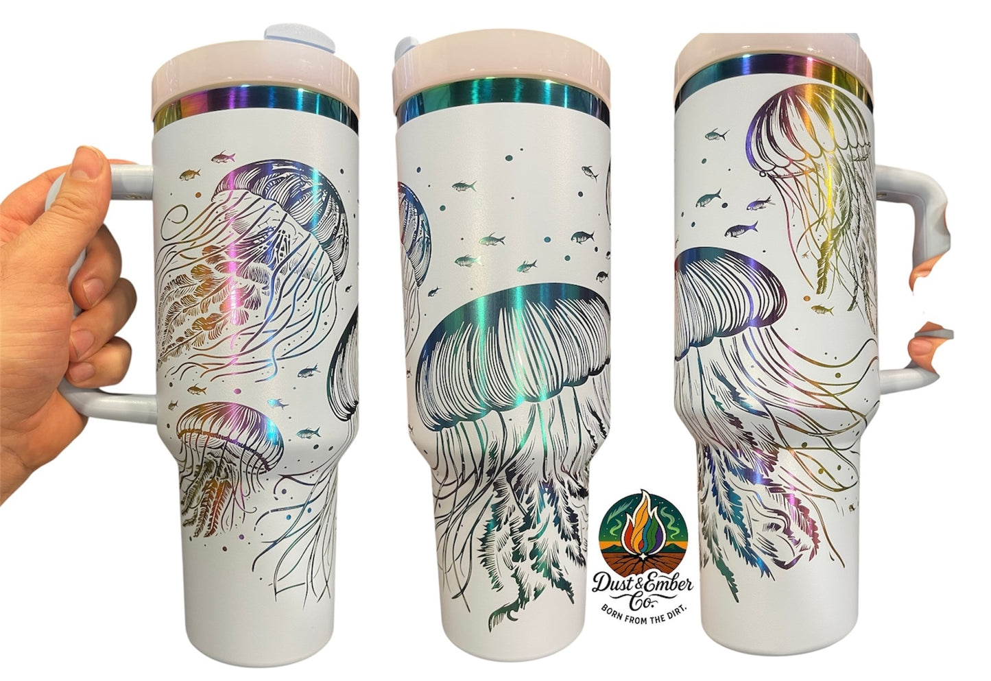 Glow in the Dark Jellyfish Tumbler – 40oz Stainless Steel Cup, Engraved Ocean Design, Insulated Drinkware