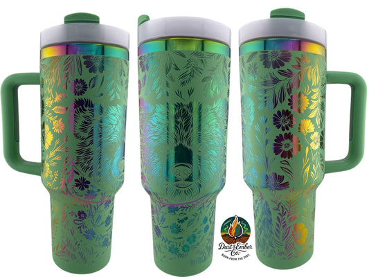 Engraved Bear Tumbler – 40oz Stainless Steel Cup, Wildlife Wrap Design, Custom Color, Insulated Drinkware
