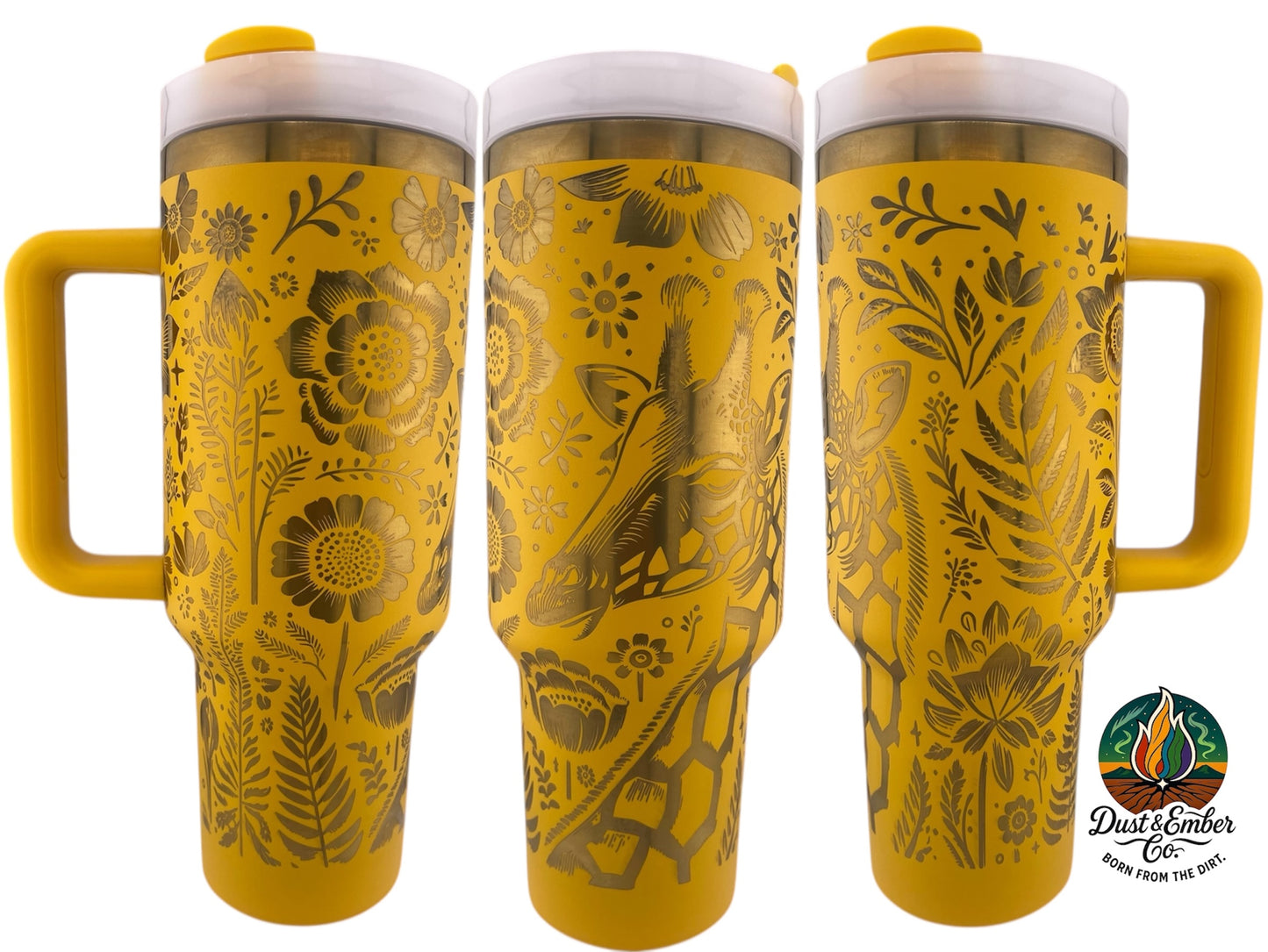 Engraved Giraffe Tumbler – 40oz Stainless Steel Cup, Safari Animal Wrap Design, Custom Color, Insulated Drinkware