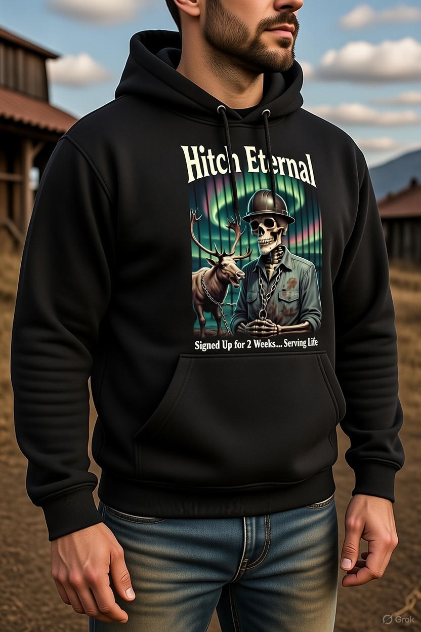 Hitch Eternal Hoodie – Signed Up for 2 Weeks... Serving Life | North Slope Skeleton Chained Hoodie