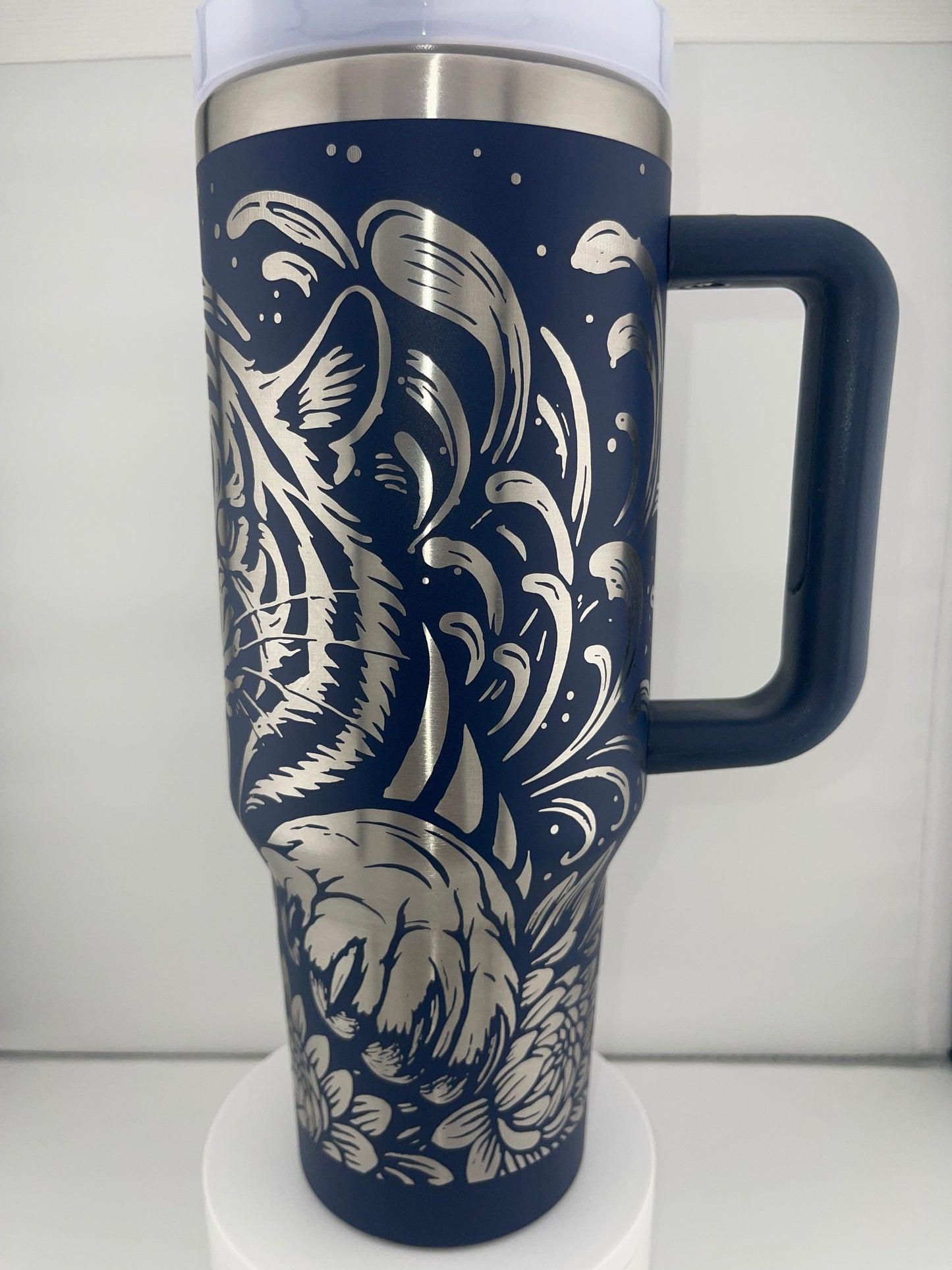 Roaring Tiger Tumbler – 40oz – Floral Wildlife Design – Asian-Inspired Art Drinkware