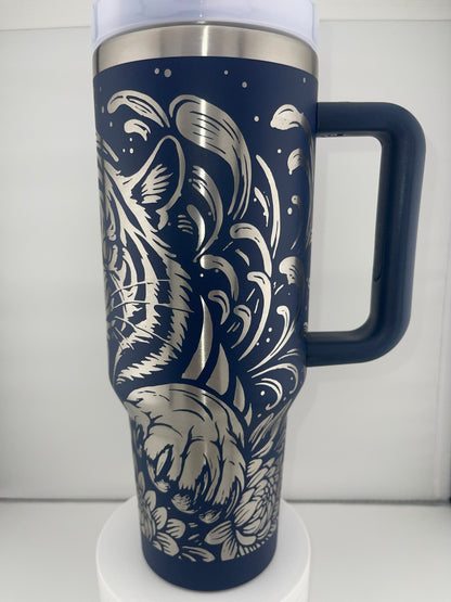 Roaring Tiger Tumbler – 40oz – Floral Wildlife Design – Asian-Inspired Art Drinkware