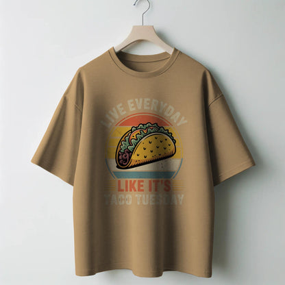 Retro Taco Tuesday T-Shirt – “Live Everyday Like It’s Taco Tuesday” – Funny Foodie Tee for Mexican Food Lovers