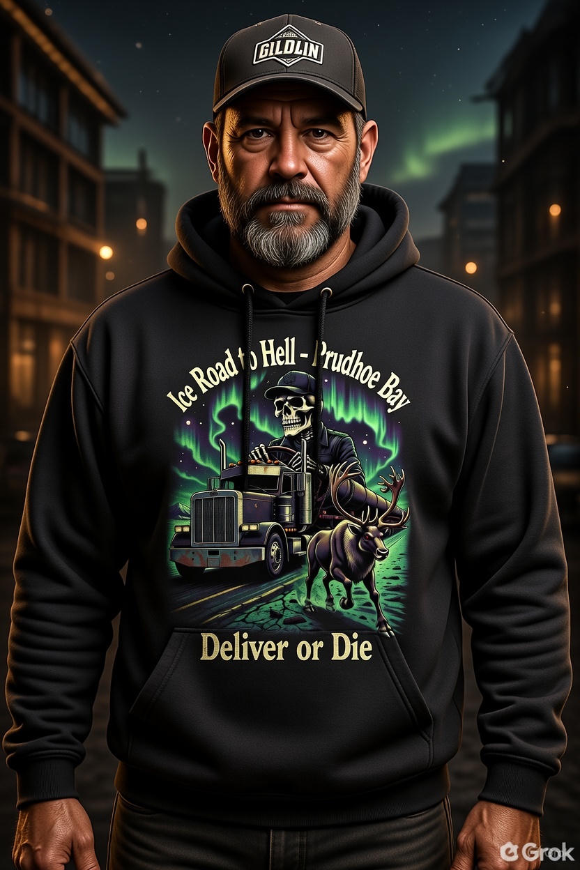 Ice Road to Hell Hoodie – Prudhoe Bay Deliver or Die | Alaska Ice Road Trucker Skeleton Hoodie