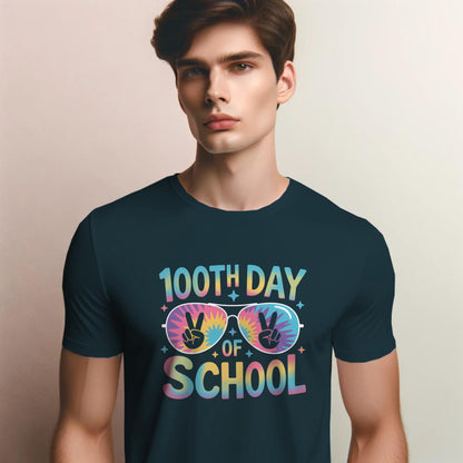 100th Day of School T-Shirt – Rainbow Sunglasses Graphic Tee – Fun Celebration Shirt for Teachers & Students