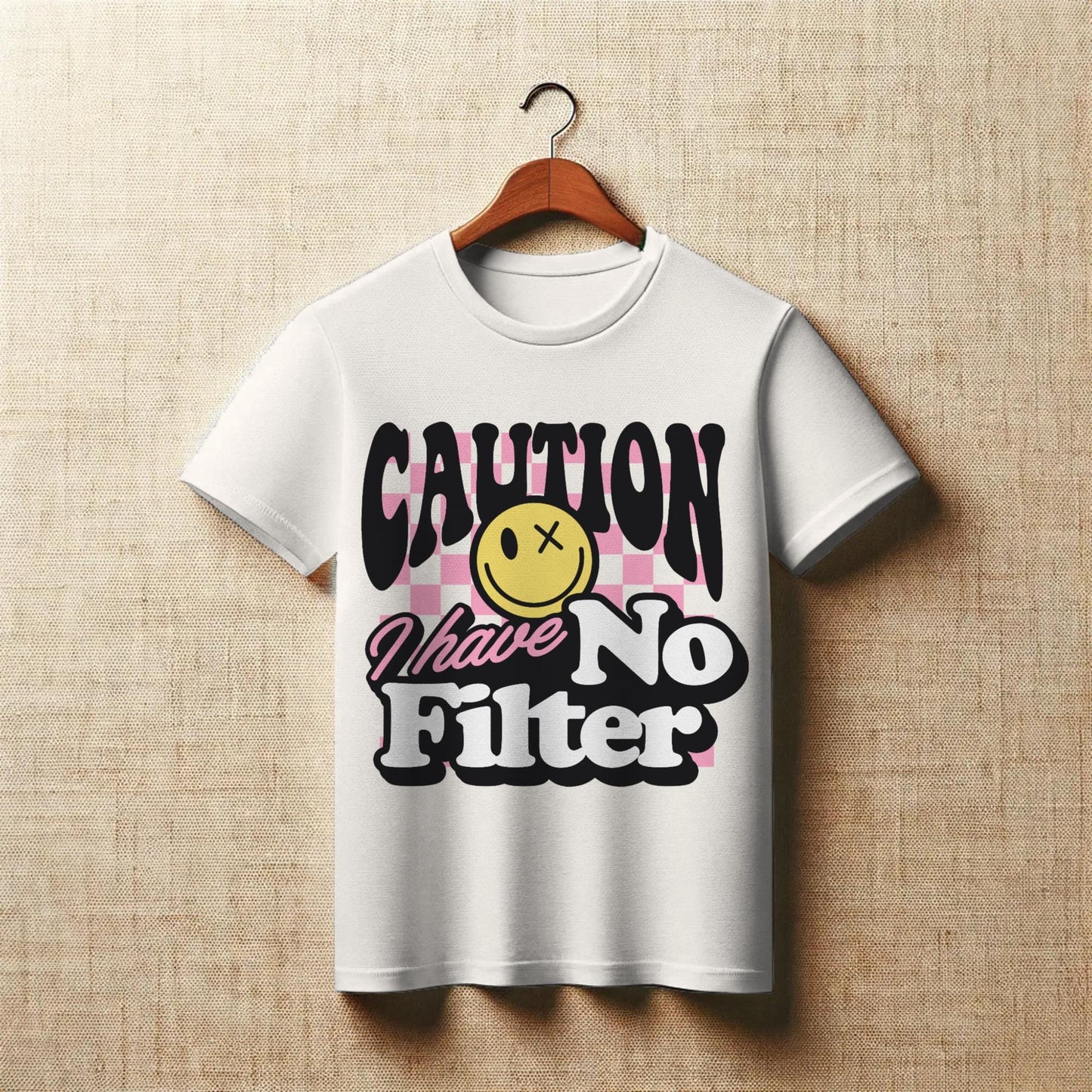 Caution I Have No Filter T-Shirt – Funny Attitude Tee with Edgy Smiley – Bold Graphic Shirt for Men & Women