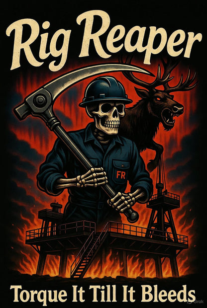 Rig Reaper Hoodie – Torque It Till It Bleeds | North Slope Oilfield Skeleton Roughneck Hoodie