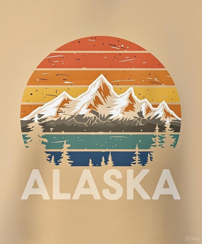 Vintage Alaska T-Shirt Retro Sunset Mountains Graphic Tee Unisex Gildan 5000 Soft Cotton Adventure Shirt Nature Lover Gift