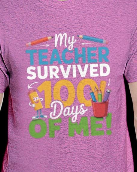 Funny 100 Days of School Teacher Shirt – “My Teacher Survived 100 Days of Me!” – Cute Classroom Gift for Kids & Educators
