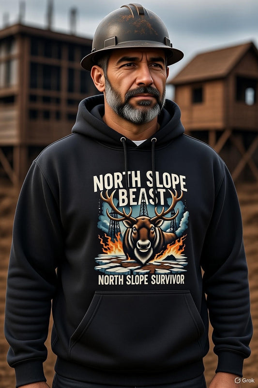 North Slope Beast Hoodie – North Slope Survivor Caribou | Alaska Oilfield Roughneck Graphic Hoodie