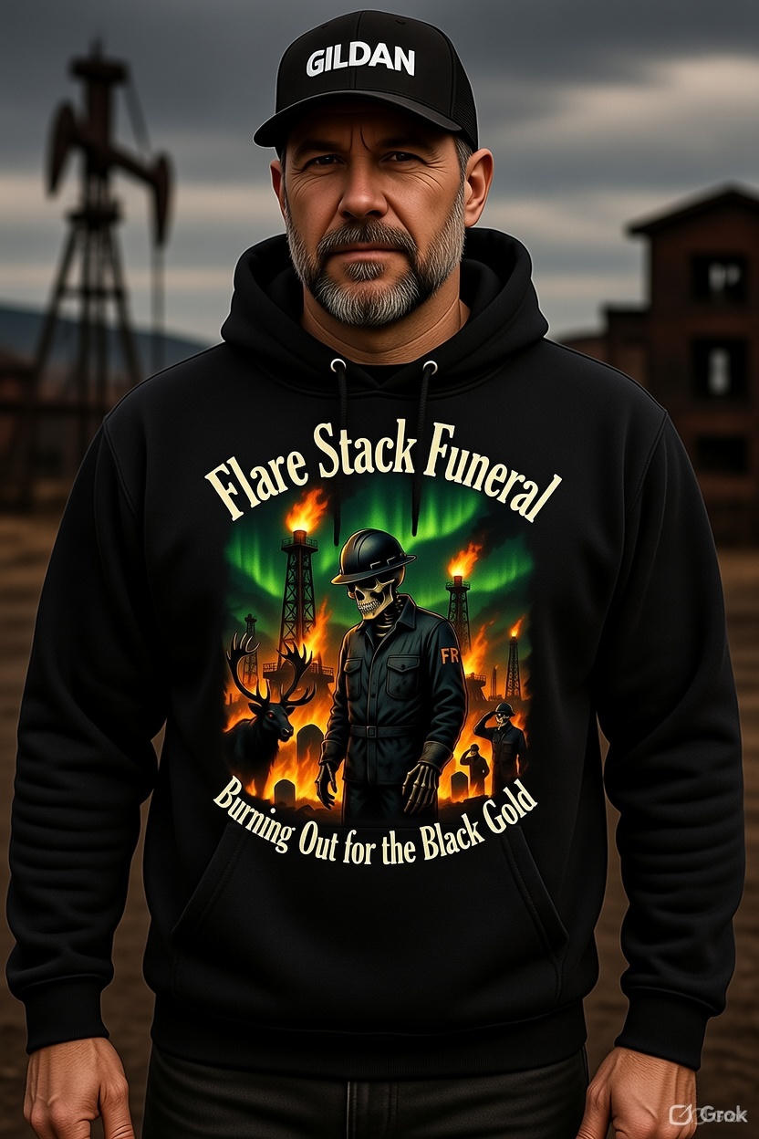 Flare Stack Funeral Hoodie – Burning Out for the Black Gold | North Slope Oilfield Skeleton Hoodie