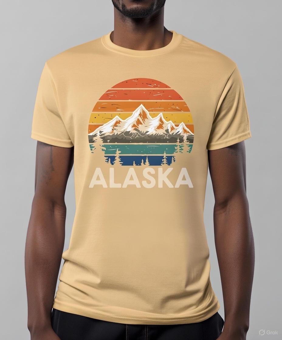 Vintage Alaska T-Shirt Retro Sunset Mountains Graphic Tee Unisex Gildan 5000 Soft Cotton Adventure Shirt Nature Lover Gift