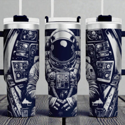 Astronaut Control Panel Tumbler Wrap – 40oz – Monochrome Space Suit & Tech Design