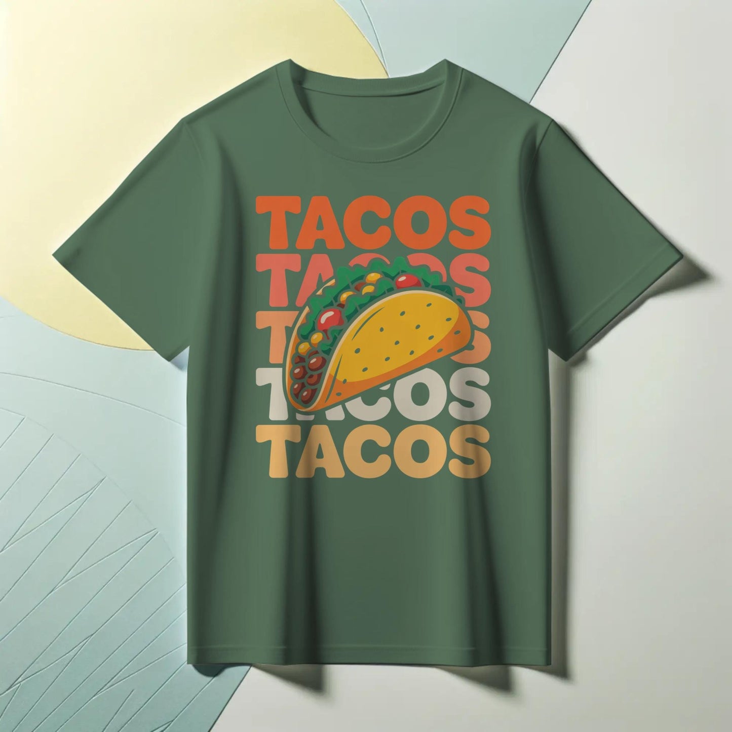 TACOS Graphic T-Shirt – Bold Stacked Text with Taco Illustration – Funny Foodie Tee for Taco Lovers