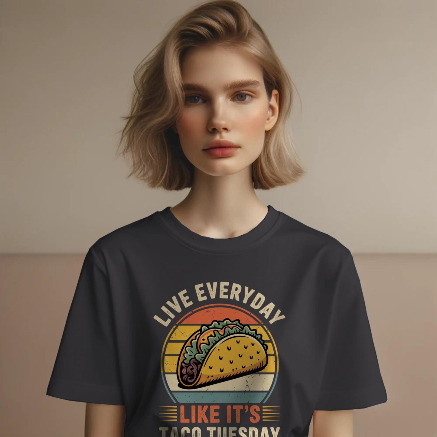 Retro Taco Tuesday T-Shirt – “Live Everyday Like It’s Taco Tuesday” – Funny Foodie Tee for Mexican Food Lovers