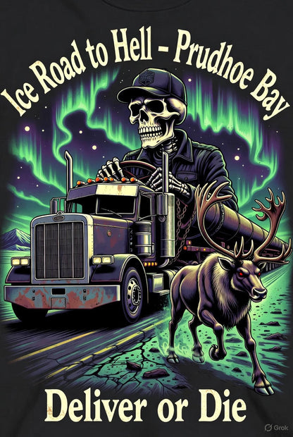 Ice Road to Hell Hoodie – Prudhoe Bay Deliver or Die | Alaska Ice Road Trucker Skeleton Hoodie