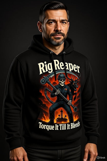 Rig Reaper Hoodie – Torque It Till It Bleeds | North Slope Skeleton Roughneck Oilfield Hoodie
