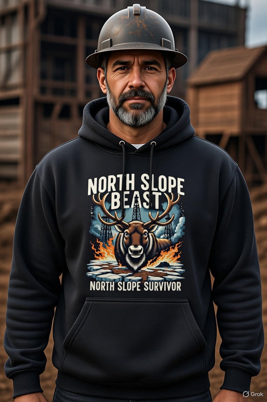 North Slope Beast Hoodie – North Slope Survivor Caribou | Alaska Oilfield Roughneck Graphic Hoodie