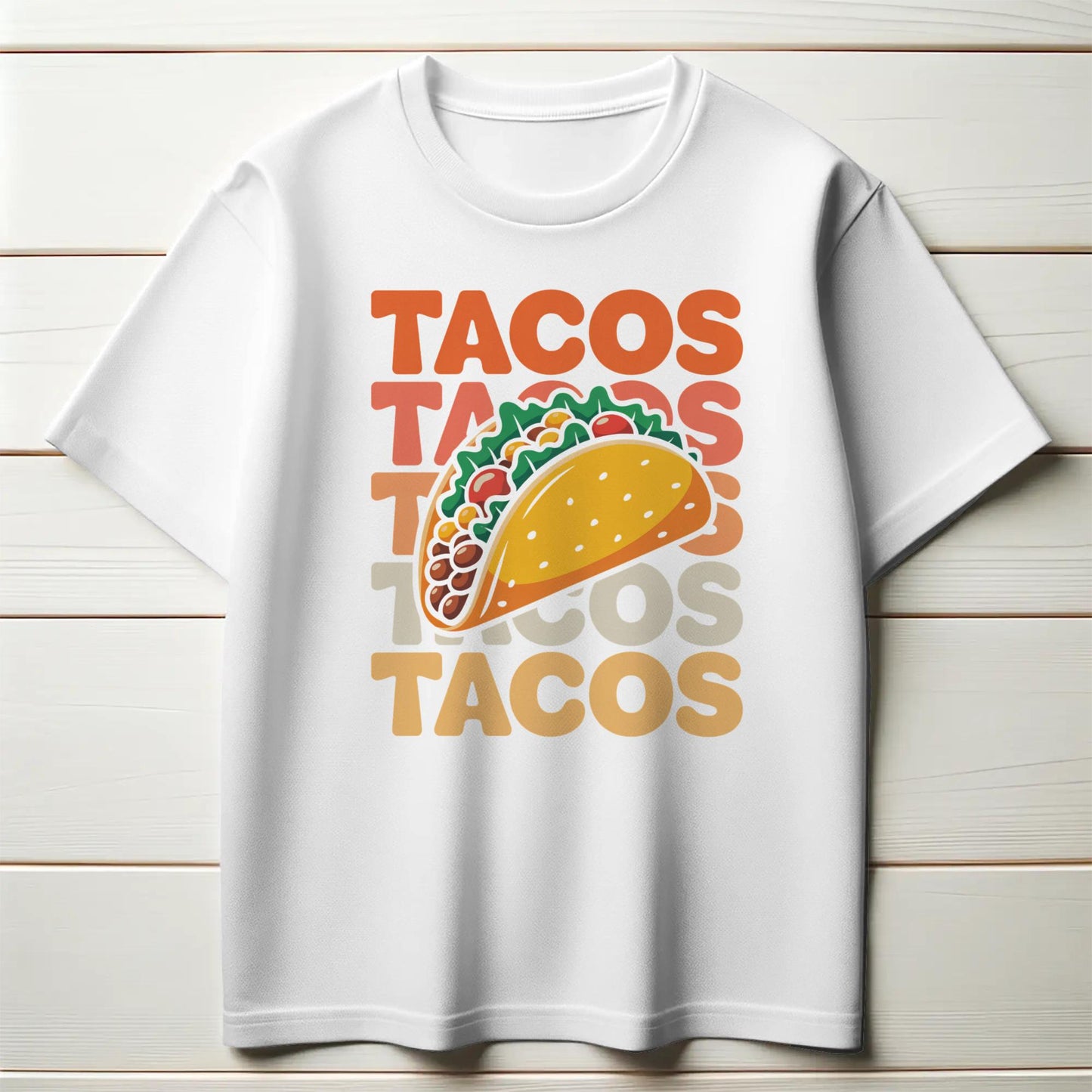 TACOS Graphic T-Shirt – Bold Stacked Text with Taco Illustration – Funny Foodie Tee for Taco Lovers