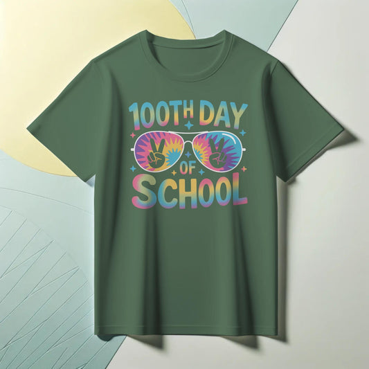 100th Day of School T-Shirt – Rainbow Sunglasses Graphic Tee – Fun Celebration Shirt for Teachers & Students