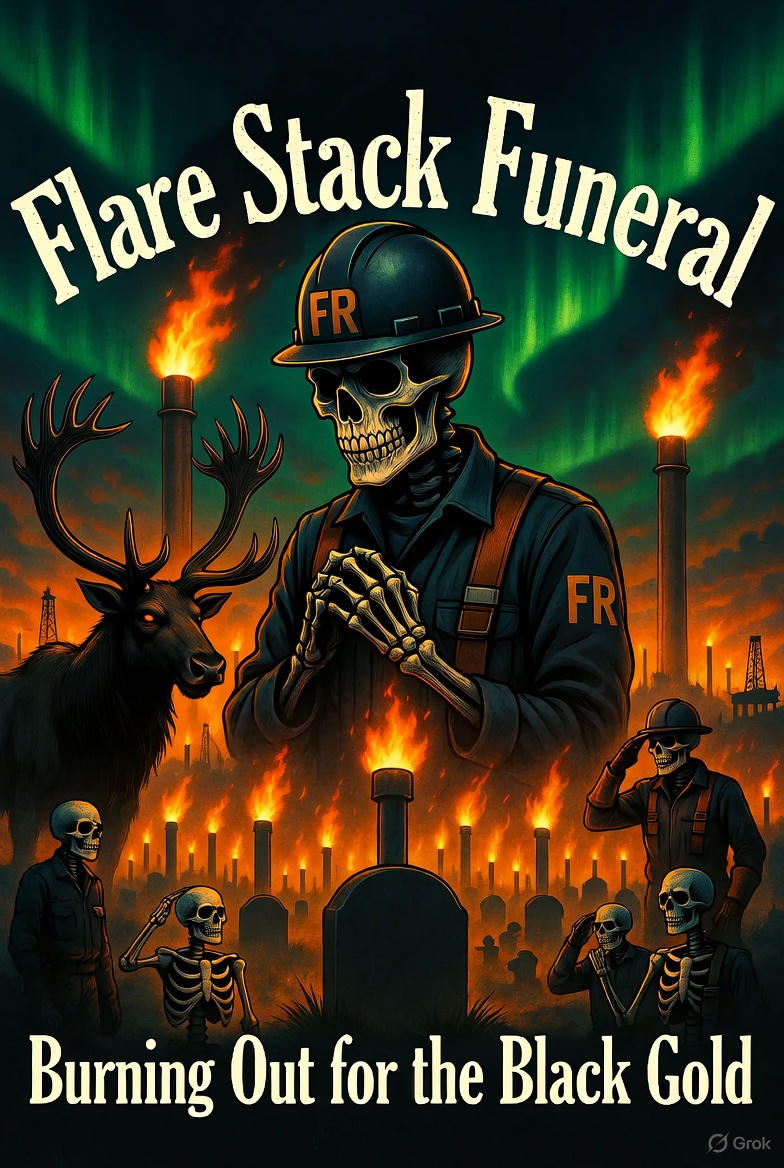 Flare Stack Funeral Hoodie – Burning Out for the Black Gold | Original North Slope Skeleton Hoodie