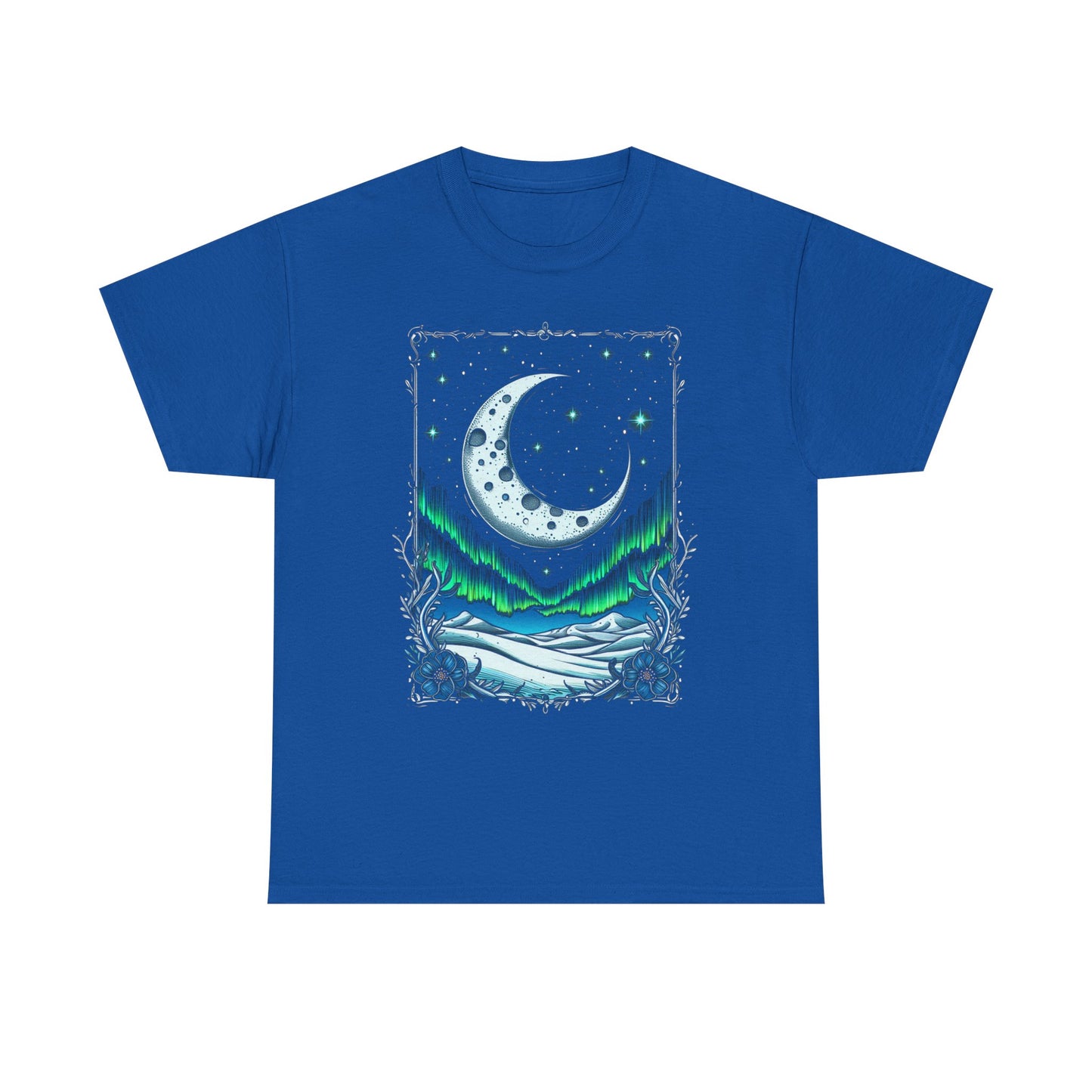 Moonlit Aurora T-Shirt — Crescent Moon & Northern Lights Graphic Tee