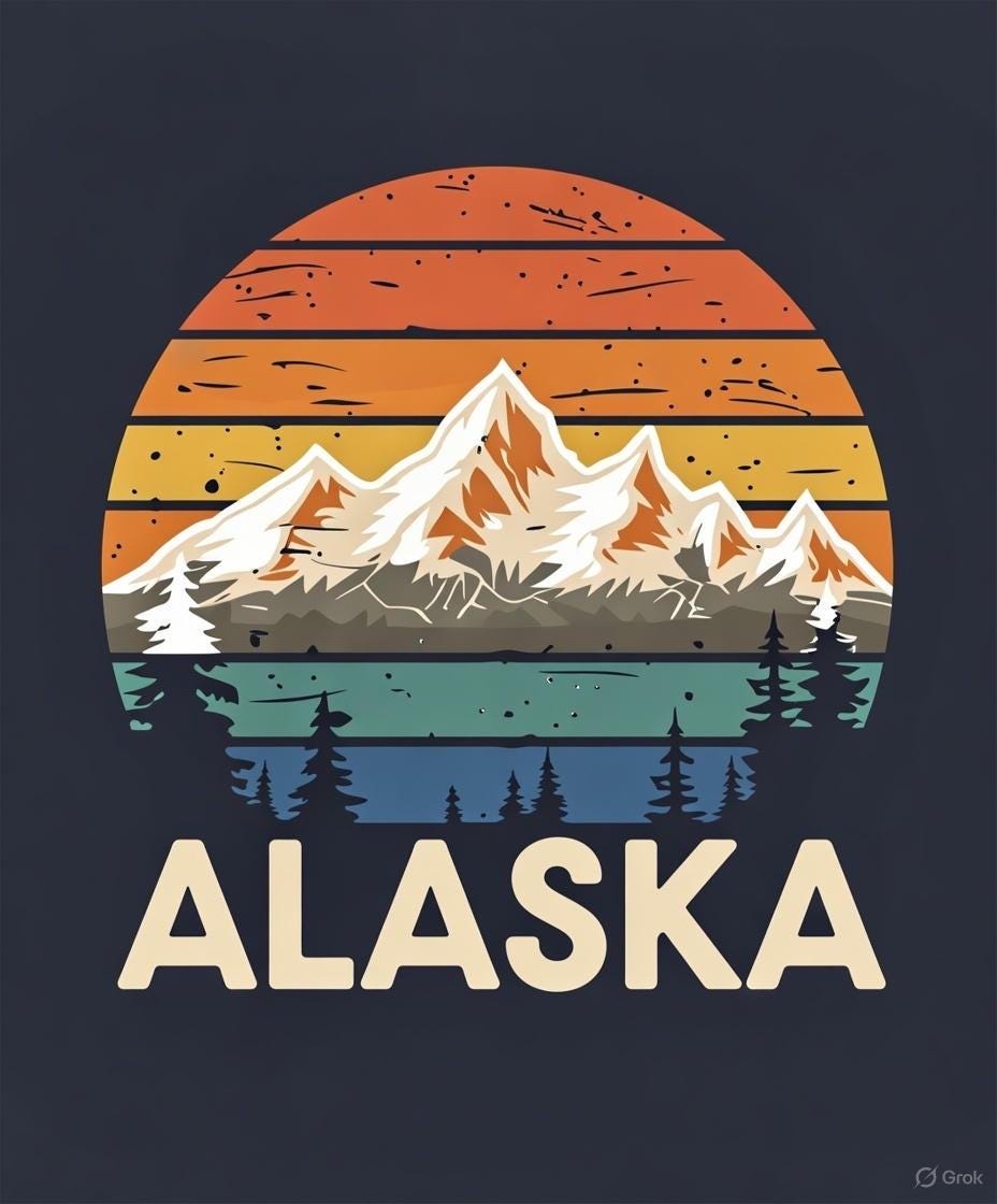 Vintage Alaska T-Shirt Retro Sunset Mountains Graphic Tee Unisex Gildan 5000 Soft Cotton Adventure Shirt Nature Lover Gift