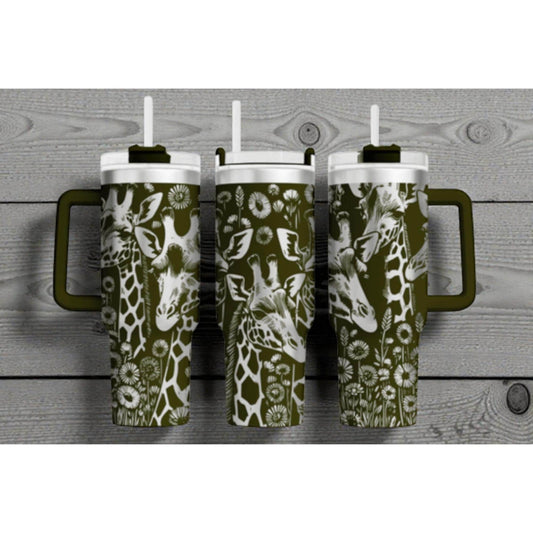 Engraved Giraffe Tumbler – Floral Wrap, Safari Animal Design, Custom Color, Insulated Drinkware