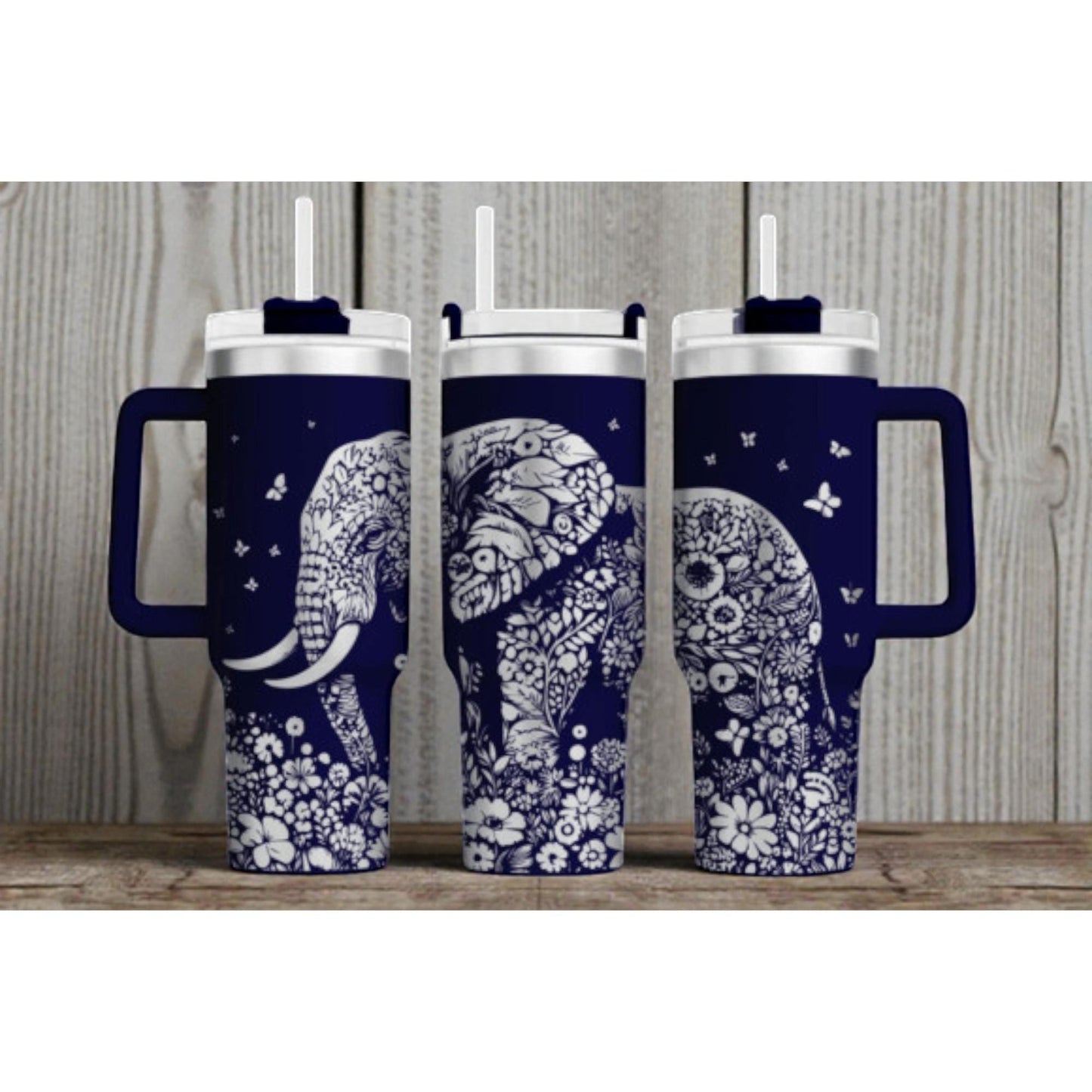 Floral Elephant 40oz Tumbler – Custom Engraved, Stainless Steel, Insulated