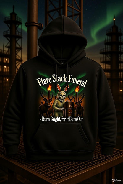 Flare Stack Funeral Hoodie – Burn Bright, for It Burn Out | North Slope Bunny Suit Skeleton Hoodie