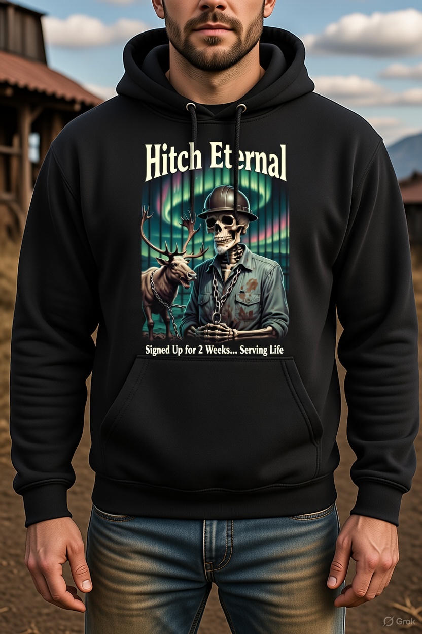 Hitch Eternal Hoodie – Signed Up for 2 Weeks... Serving Life | North Slope Skeleton Chained Hoodie