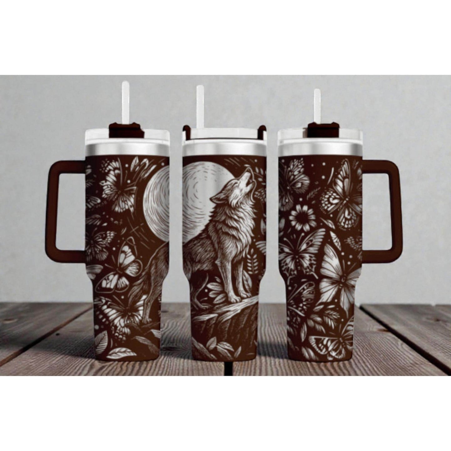 Wolf Howling 40oz Tumbler – Custom Engraved, Stainless Steel, Insulated