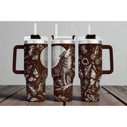 Wolf Howling 40oz Tumbler – Custom Engraved, Stainless Steel, Insulated