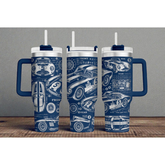 Race Car Blueprint Tumbler Wrap – 40oz – Vintage Auto Schematic Design