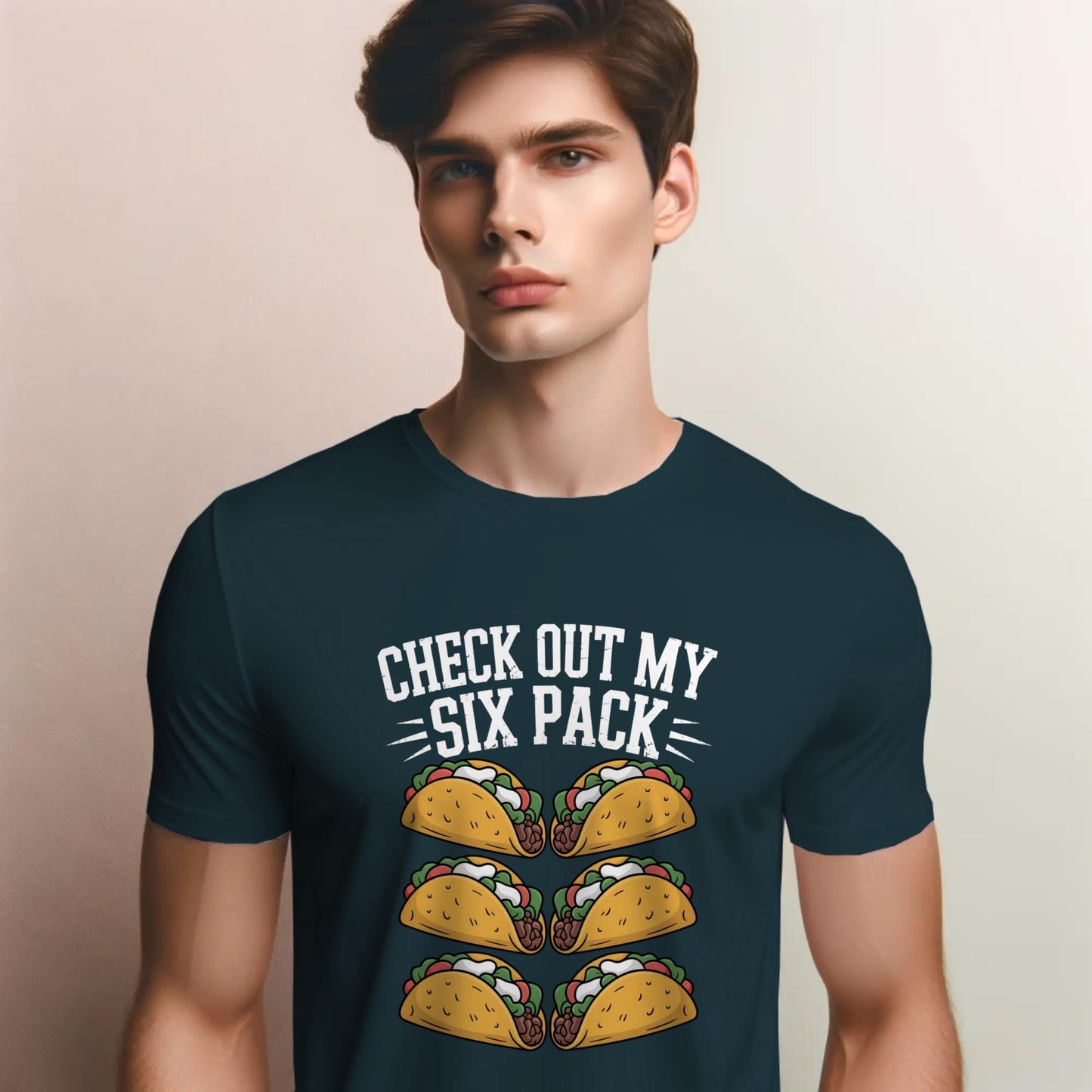 Check Out My Six Pack T-Shirt – Funny Taco Lover Tee – Foodie Abs Graphic Shirt for Men & Women