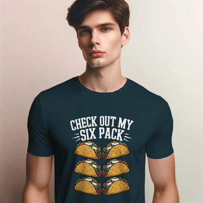 Check Out My Six Pack T-Shirt – Funny Taco Lover Tee – Foodie Abs Graphic Shirt for Men & Women