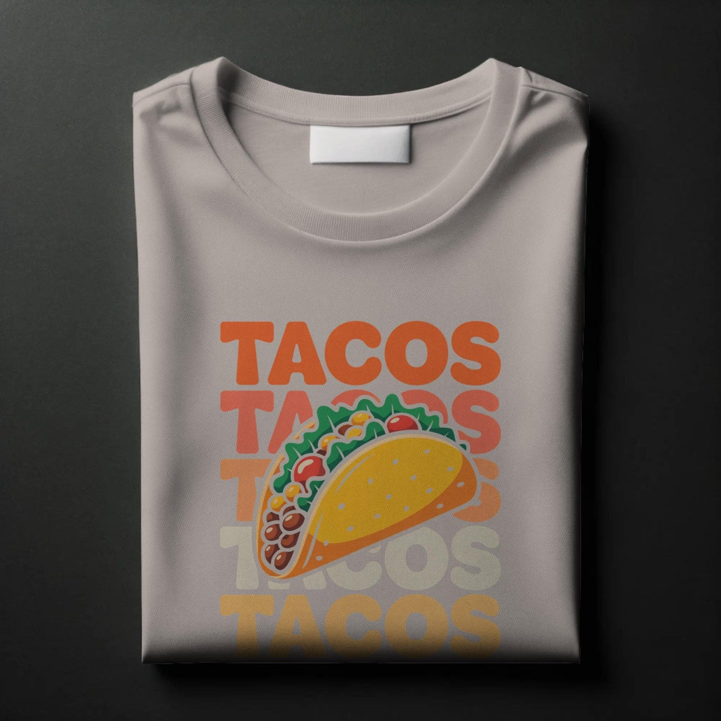 TACOS Graphic T-Shirt – Bold Stacked Text with Taco Illustration – Funny Foodie Tee for Taco Lovers