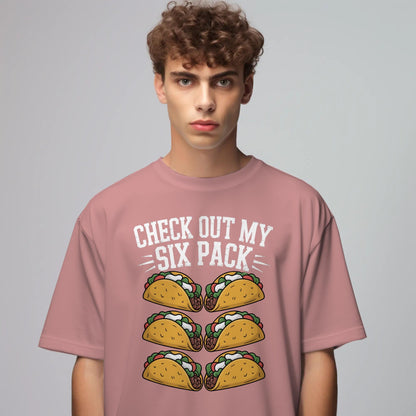 Check Out My Six Pack T-Shirt – Funny Taco Lover Tee – Foodie Abs Graphic Shirt for Men & Women