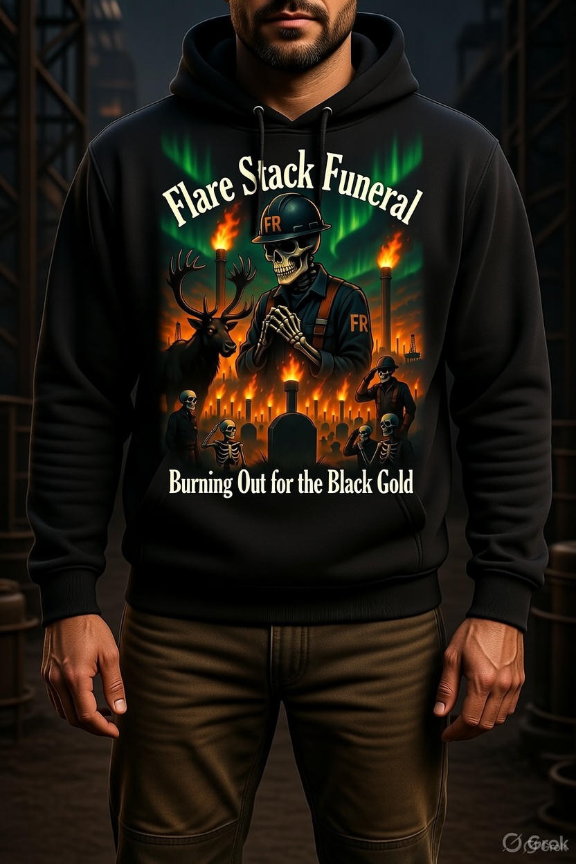Flare Stack Funeral Hoodie – Burning Out for the Black Gold | Original North Slope Skeleton Hoodie
