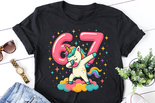 Dabbing Unicorn 6–7 Design – Rainbow Mane & Stars – Fun Birthday or Reading Shirt for Kids
